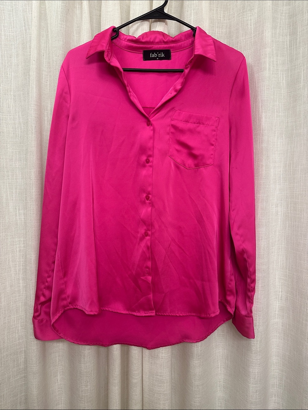 fab'rik Vibrant Hot Pink Satin Button-Down Shirt